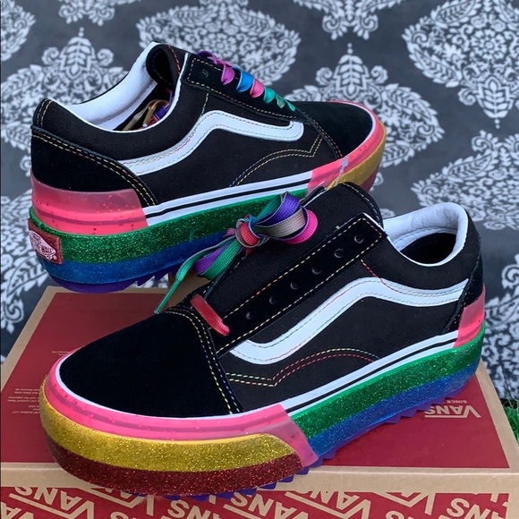 VANS OLD SKOOL STACKED GLITTER BLACK/RAINBOW WMNS - Picture 2 of 16